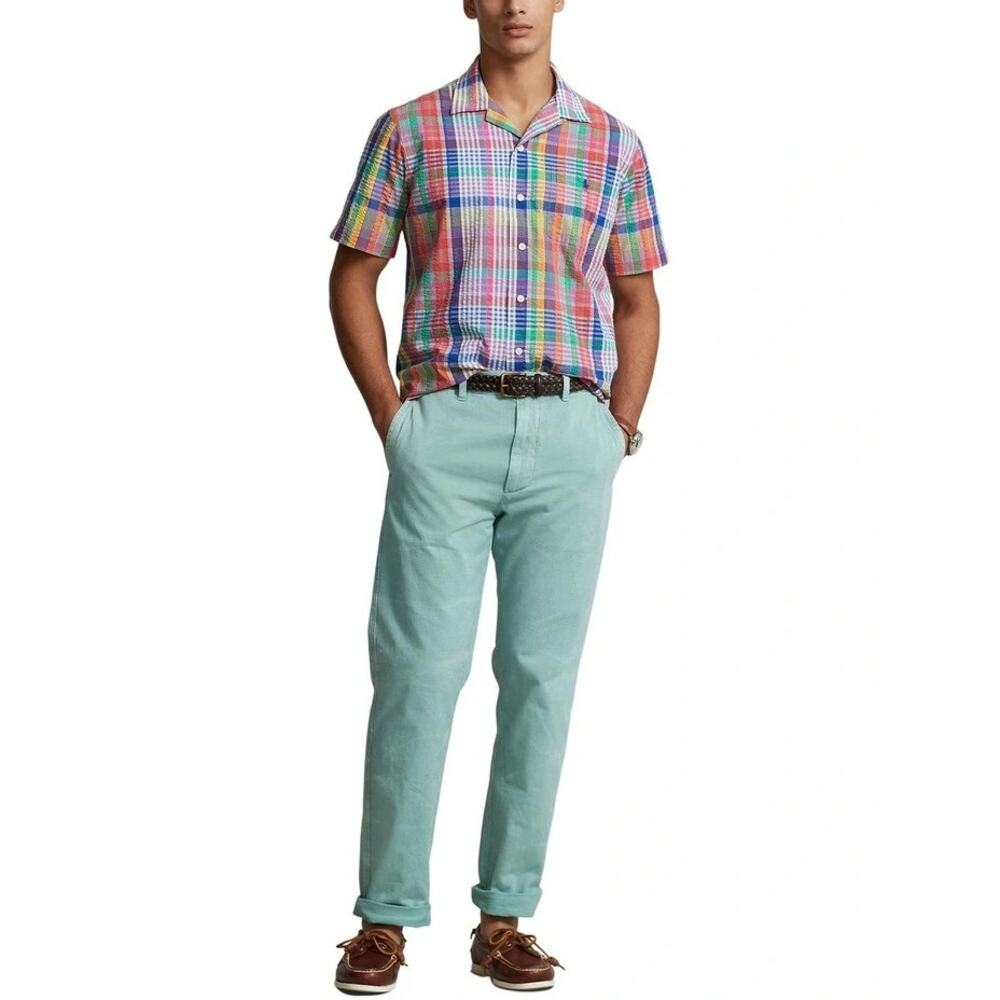 New Polo Ralph Lauren Plaid Classic Fit Seersucker Camp SS Shirt Men Small $138 - Picture 6 of 9